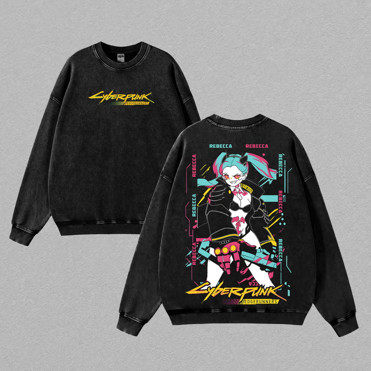 Cyberpunk Edgerunners Rebecca Washed T-Shirt | Vintage Oversized Heavy Cotton Double-Sided Anime Graphic Tee