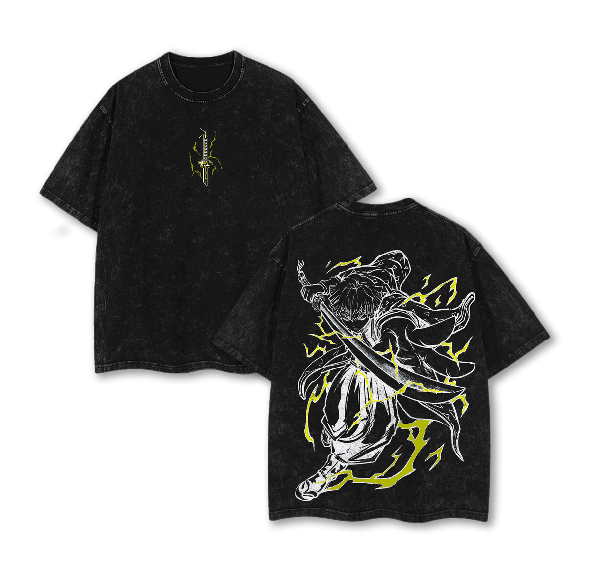 Zenitsu Thunder Breathing Vintage Oversized Washed T-Shirt – Heavy Cotton Graphic Tee Inspired by Demon Slayer