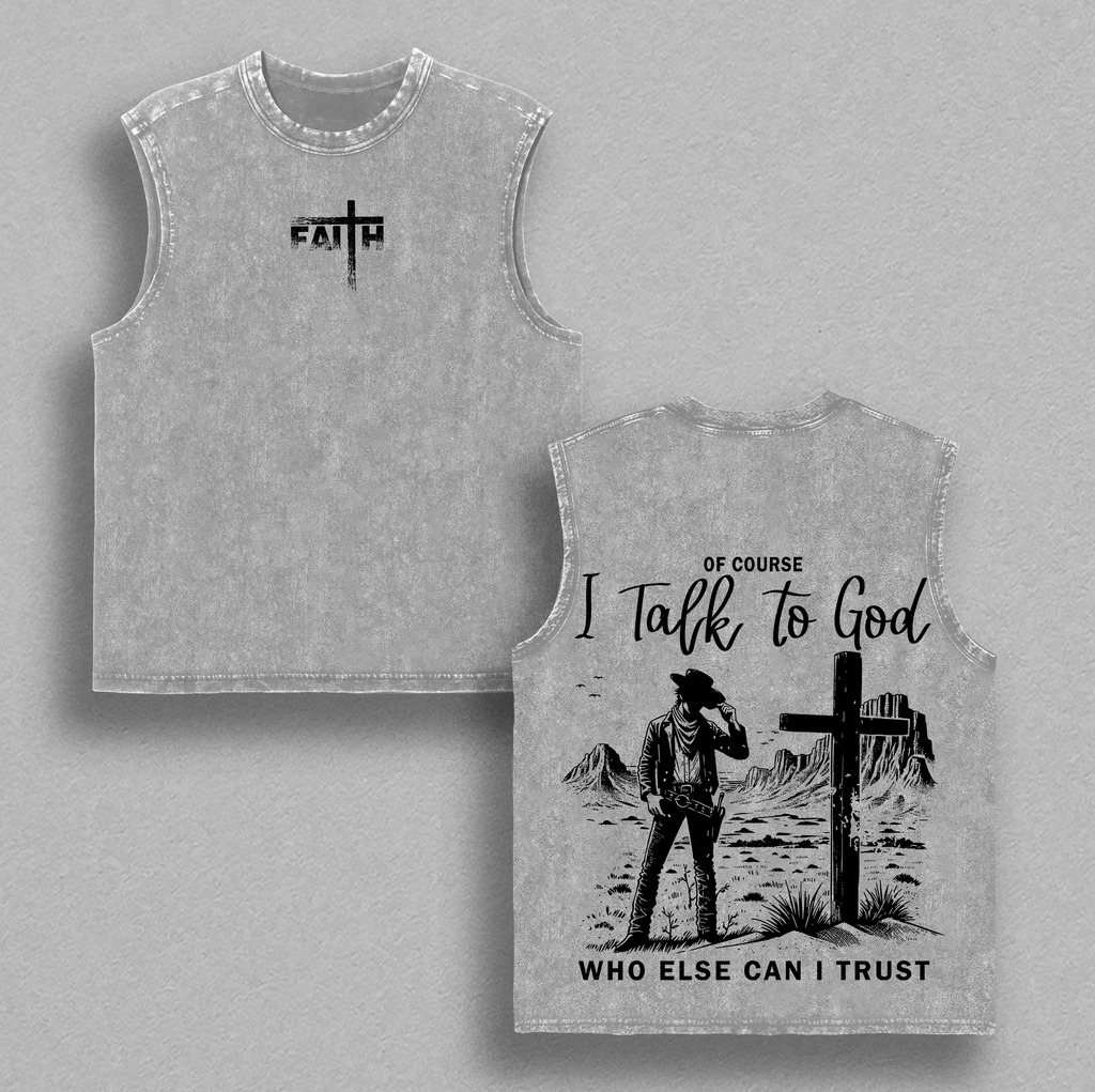 I Talk to God Christian Cowboy Vintage Washed Tee