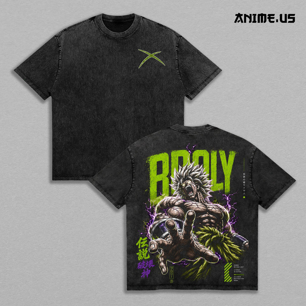 Legendary Super Saiyan Broly DBZ Anime Graphic Vintage Shirt, Saiyan Berserker Unstoppable Power Double Printed Tee Heavyweight Cotton Streetwear
