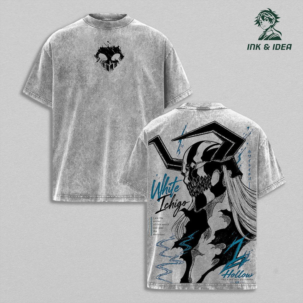 White Ichigo Hollow Bleach Anime Vintage Washed Tee