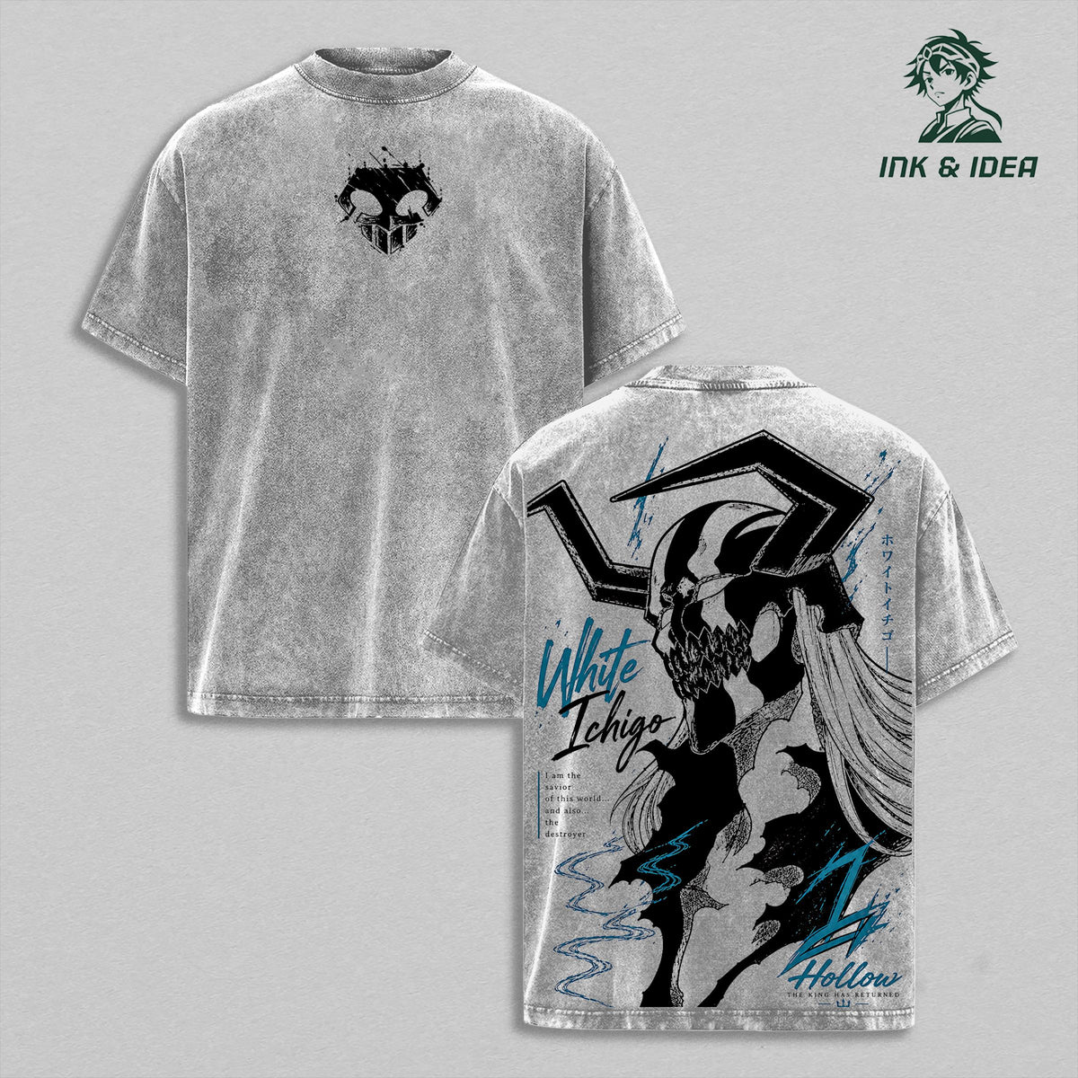 White Ichigo Hollow Bleach Anime Vintage Washed Tee