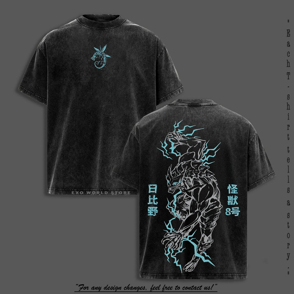Kafka Hibino Acid Wash T-Shirt & Hoodie, Kaiju No. 8 Dark Power Graphic, Heavy Cotton Vintage Streetwear Unisex