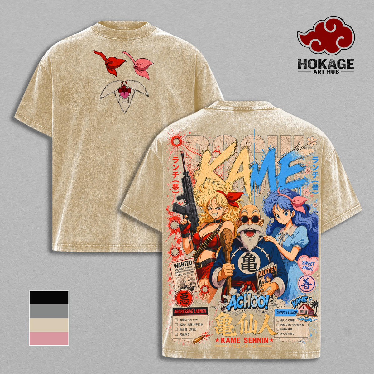 Launchh Master Roshi DBZ Kame Sennin Vintage Washed T-Shirt | Classic Anime Graphic Tee | Kame House Streetwear Oversized Shirt