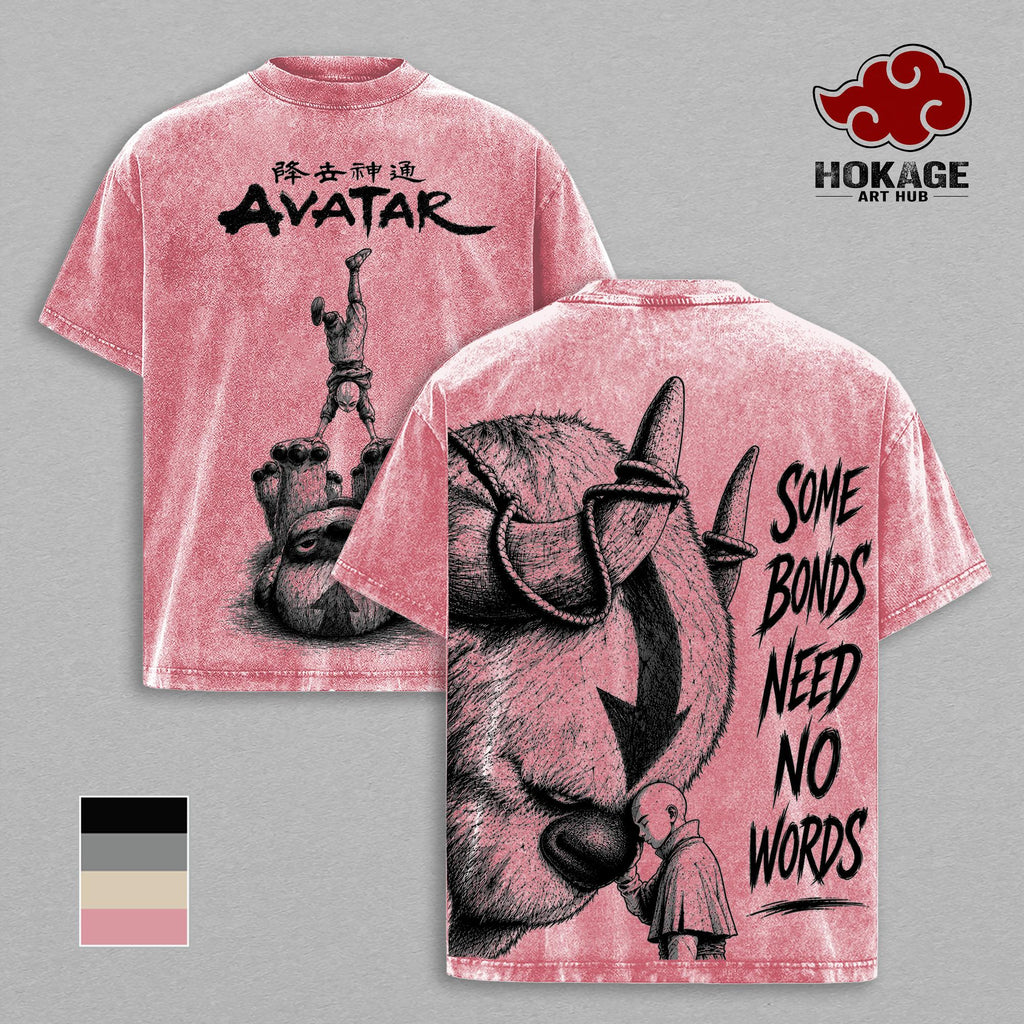 Aang Avatar T-Shirt, Appa Graphic Tee, Vintage Washed Anime Shirt, Oversized Heavyweight Cotton T Shirt, Streetwear Manga Graphic Tee