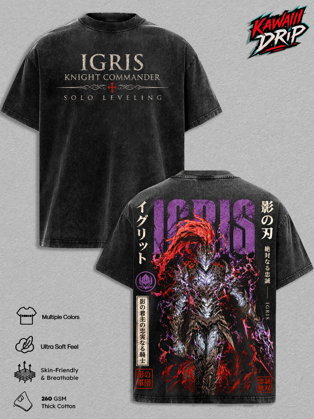 Igris Solo Leveling Anime Vintage Washed Tee