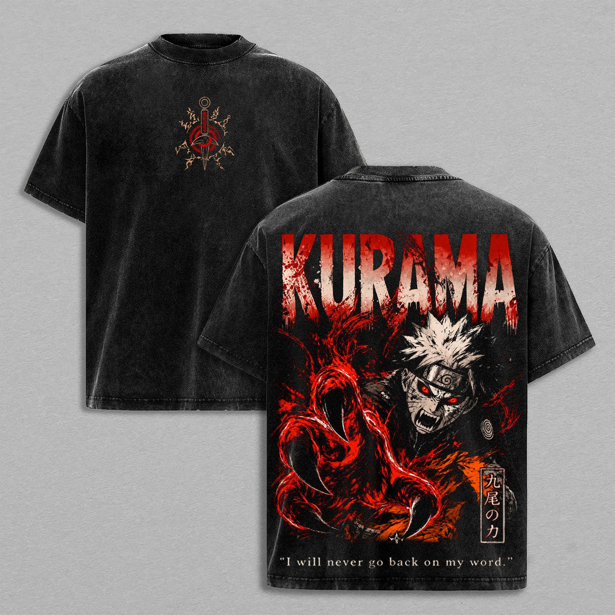 Kurama Sharingan Naruto Anime Vintage Washed Tee