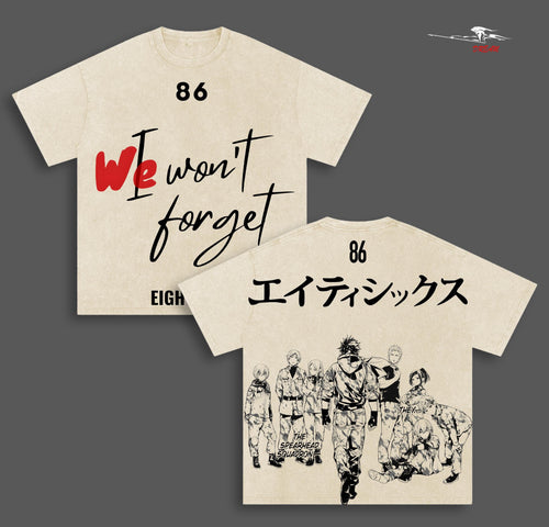 86 Eighty-Six We Won’t Forget Anime Double Printed Vintage Washed Tee Unisex Oversize Anime Manga Washed Heavyweight Cotton T-shirt