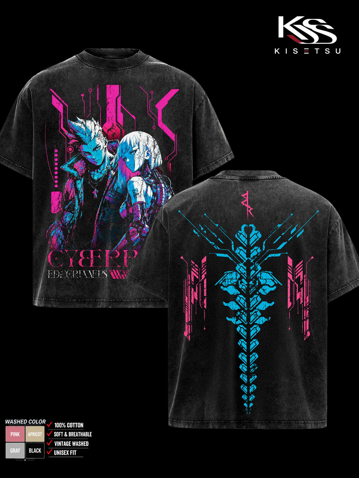 David Martinez & Lucy Cyberpunk Edgerunners Anime Vintage Washed Tee