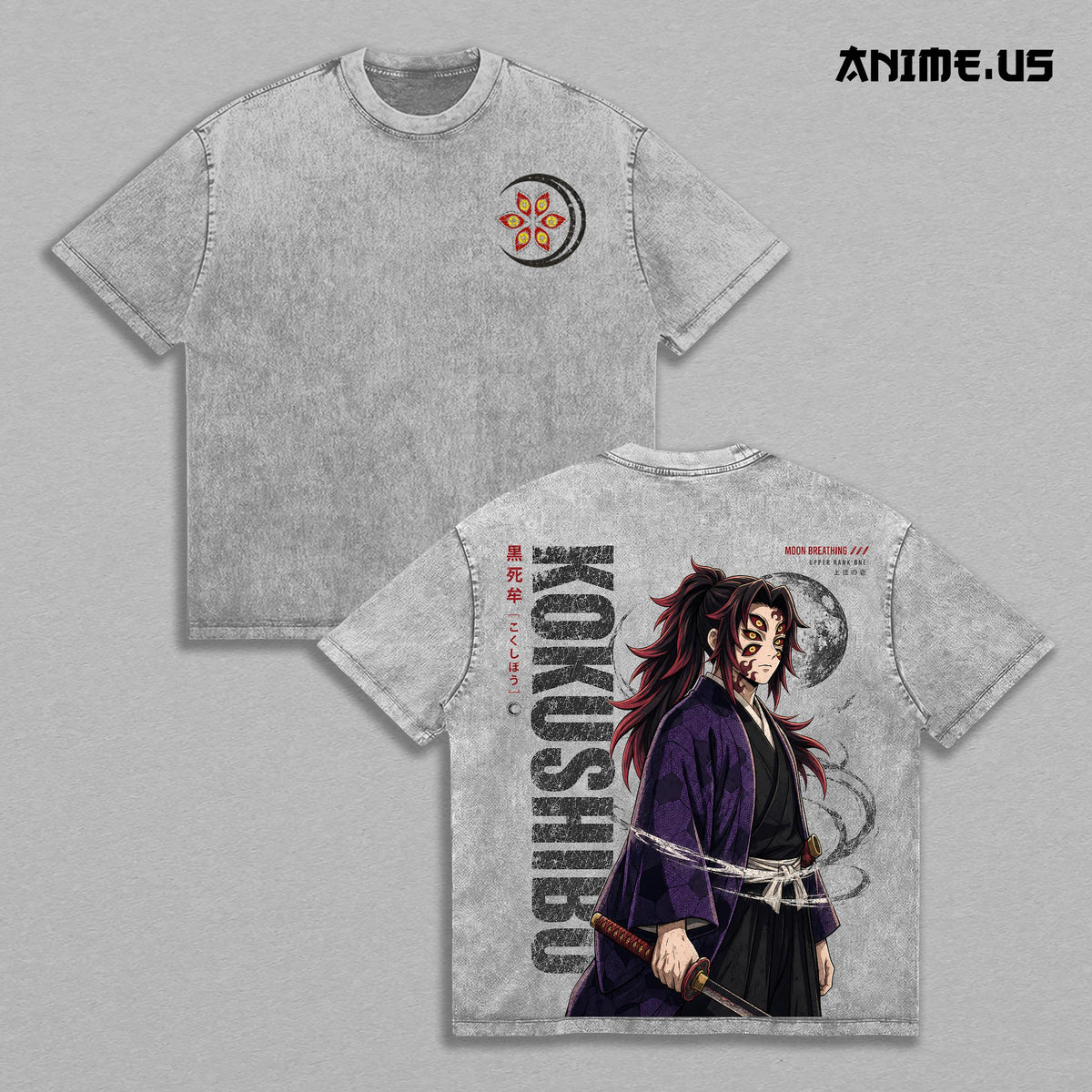 Kokushibo Kimetsu no Yaiba Crescent Moon Anime Vintage Washed Tee