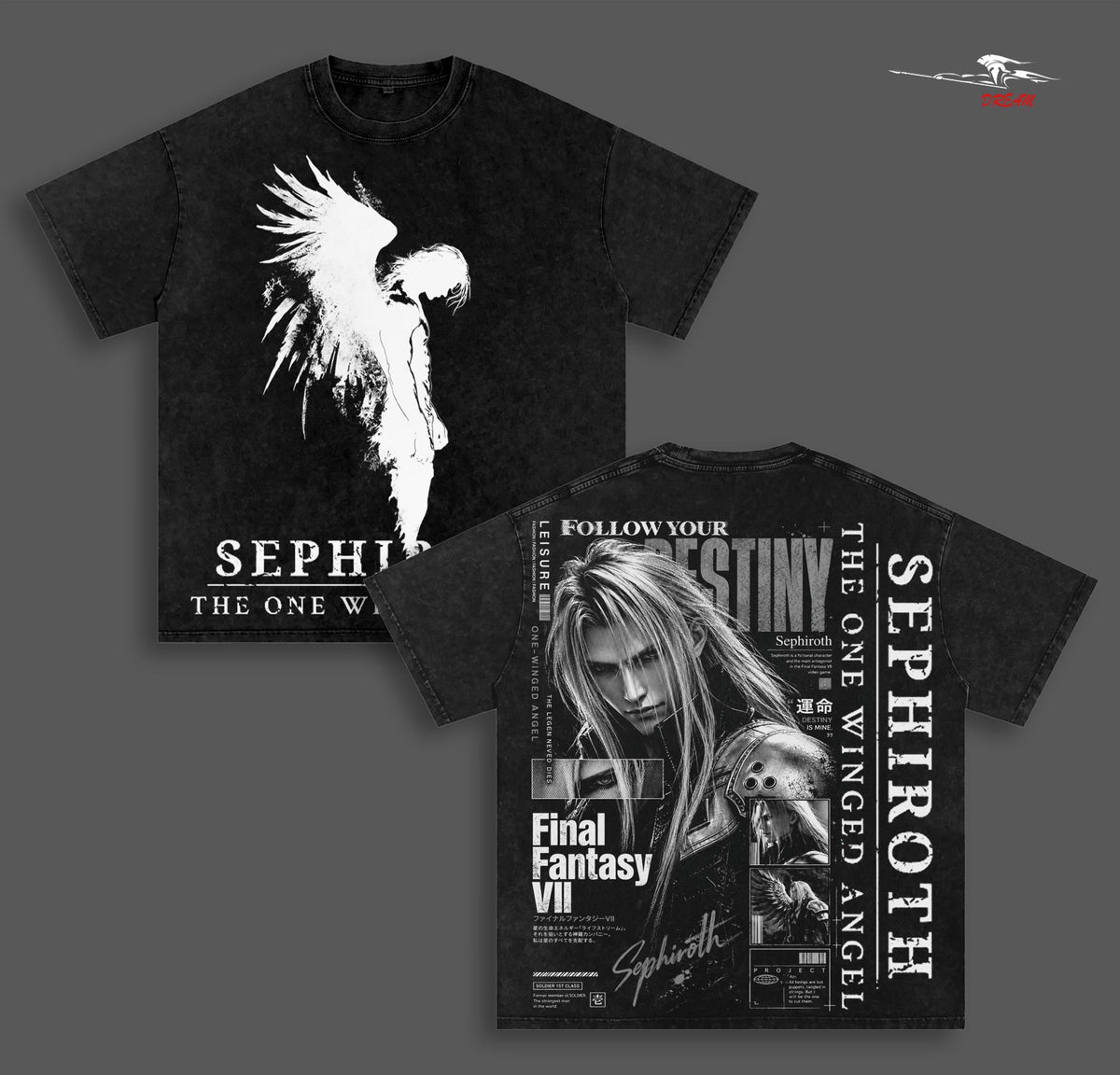 Cloud Strife Final Fantasy VII Anime Double Printed Vintage Washed Tee Unisex Oversize Anime Manga Washed Heavyweight Cotton T-shirt