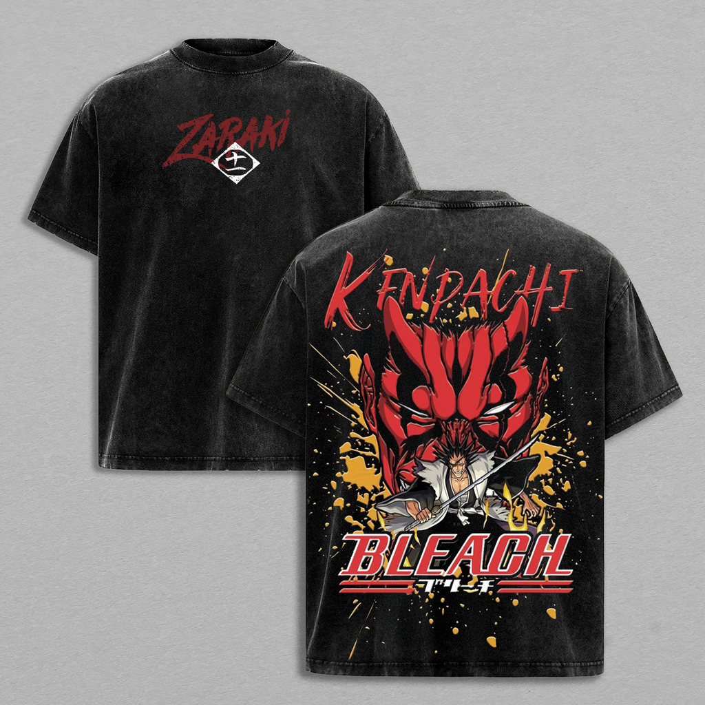 Zaraki Kenpachi Bleach Anime Vintage Washed Back Print Tee