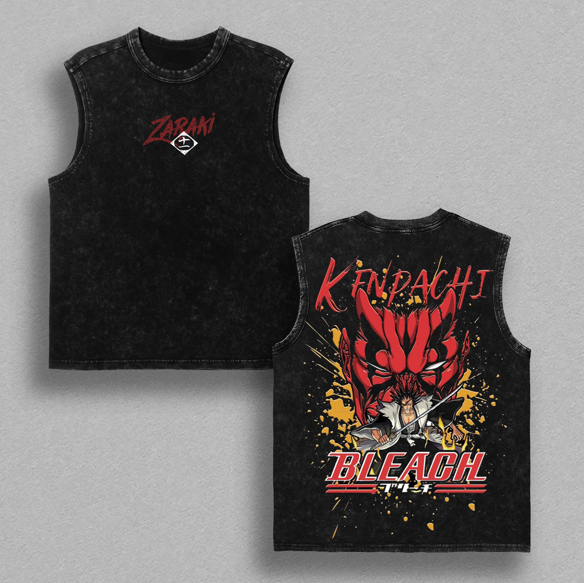 Zaraki Kenpachi Bleach Anime Vintage Washed Back Print Tee