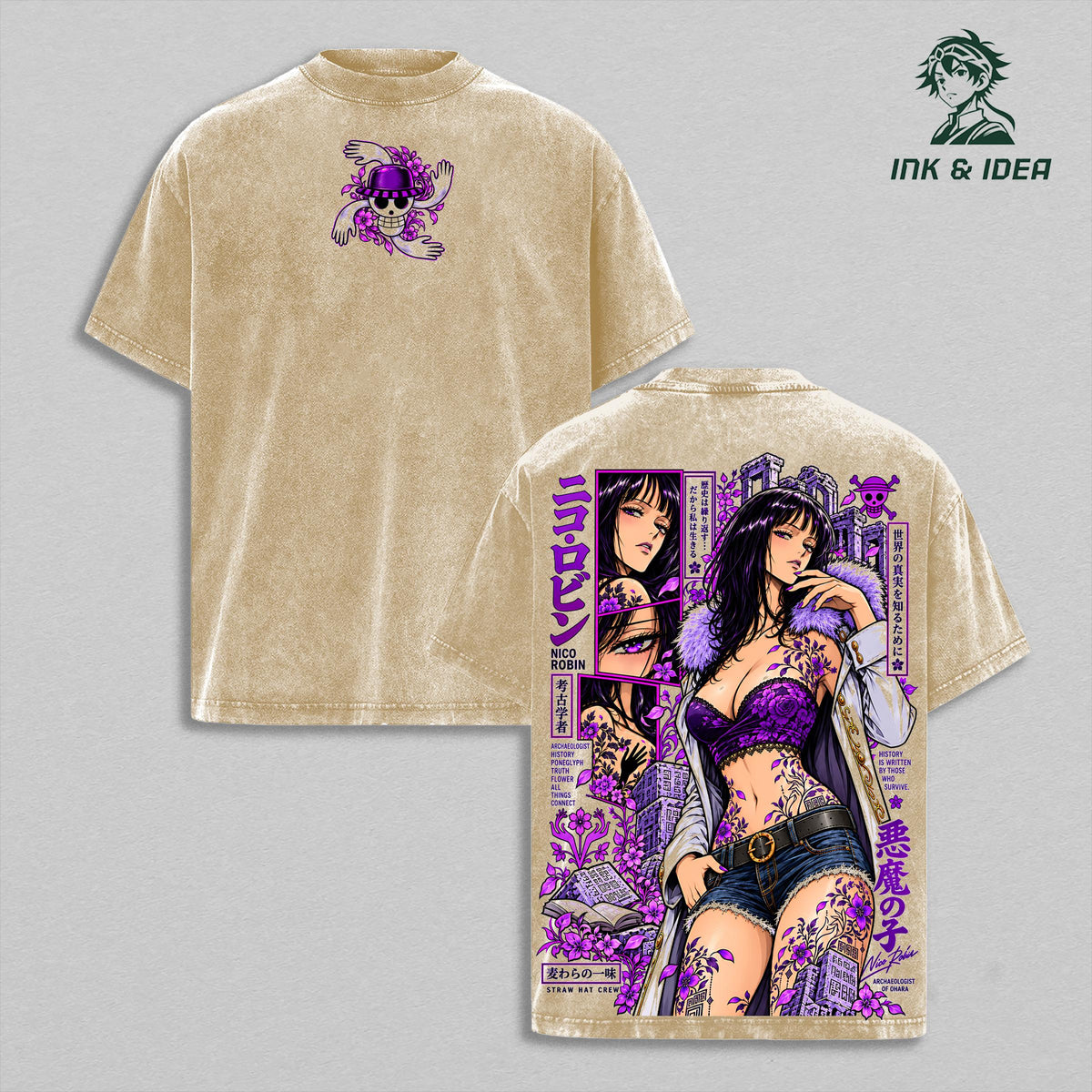 Nico Robin Devil Child One Piece Anime Vintage Washed Tee