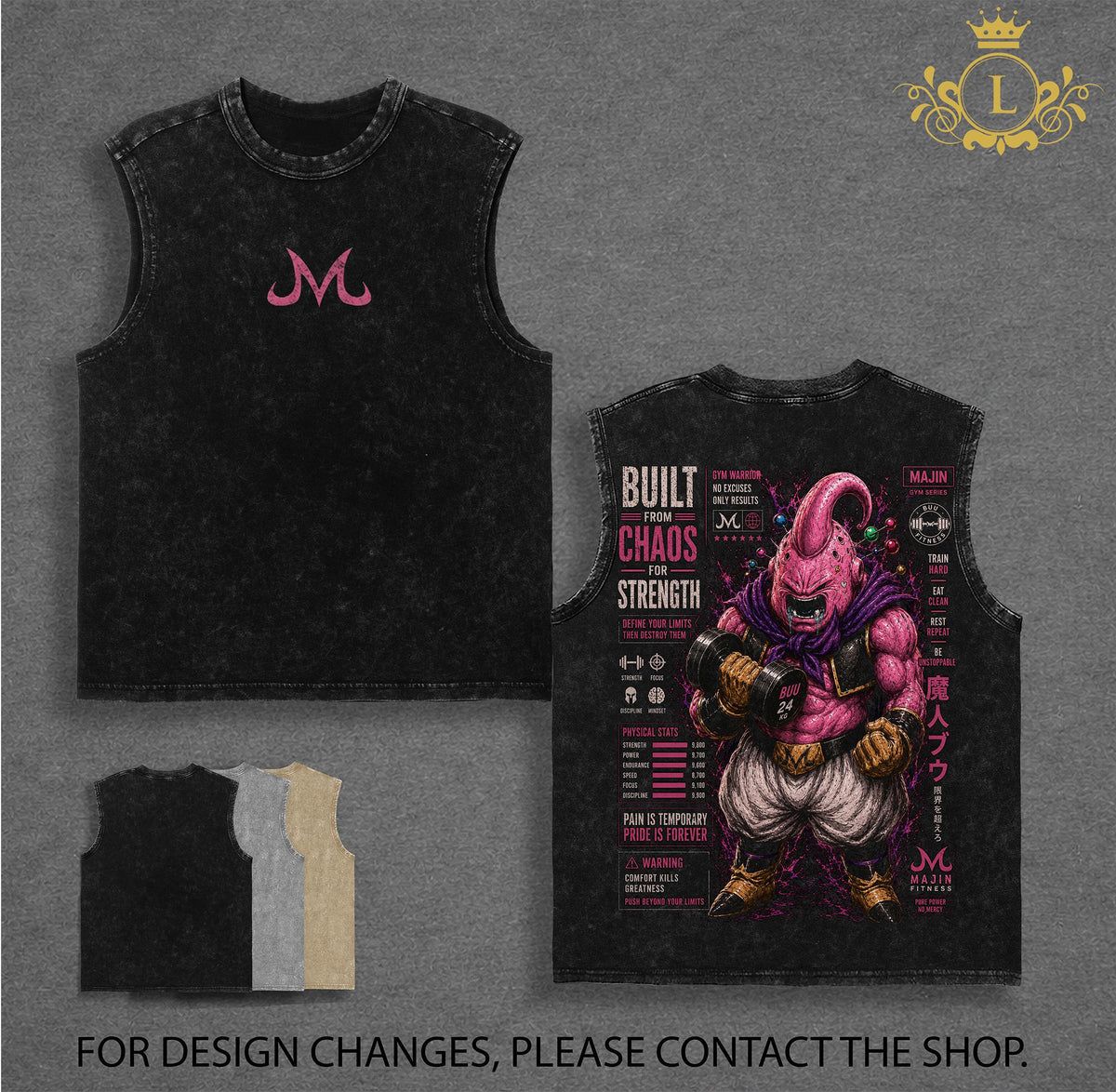 Majin Buu DBZ Vintage Washed T-Shirt Majin Villain Anime Graphic Tee Chaos Power Streetwear Oversized Shirt Gift for DBZ Fans