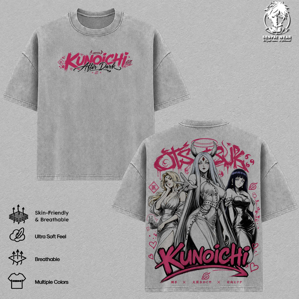 Tsunade Kaguya Hinata Kunoichi Naruto Anime Vintage Washed Tee