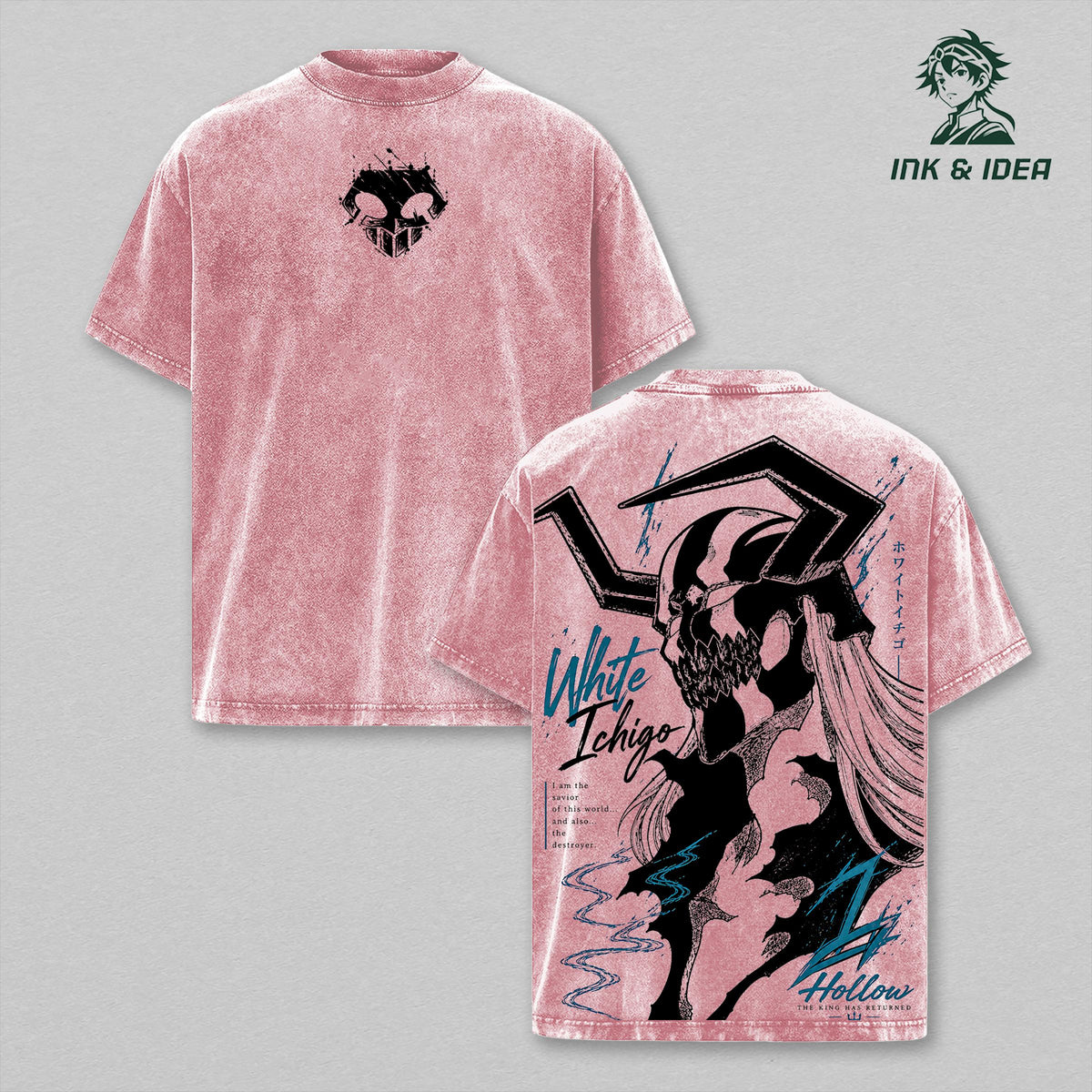 White Ichigo Hollow Bleach Anime Vintage Washed Tee