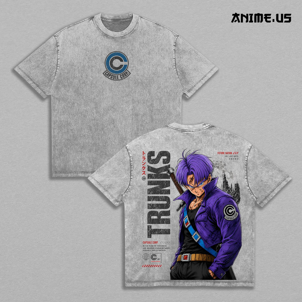 Future Trunks Capsule Corp Anime Washed Tee DBZ Inspired Oversized Heavy Cotton Shirt Manga Streetwear Gift for Anime Lovers