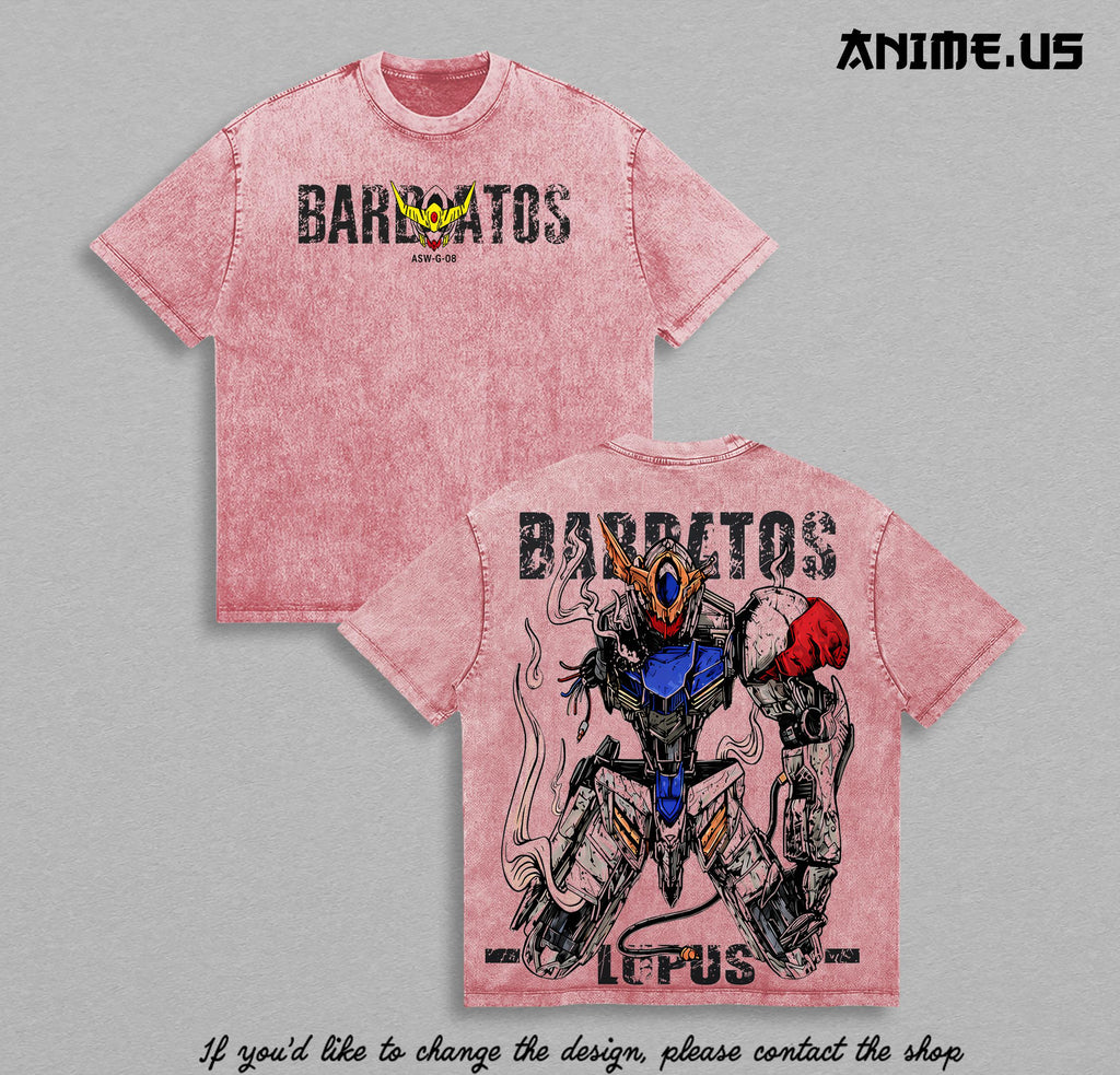 Gundam Barbatos Lupus Vintage Washed Oversized Tee, Mobile Suit Iron Blooded Orphans Anime Heavyweight Cotton Graphic T-Shirt, Mecha Streetwear Gift