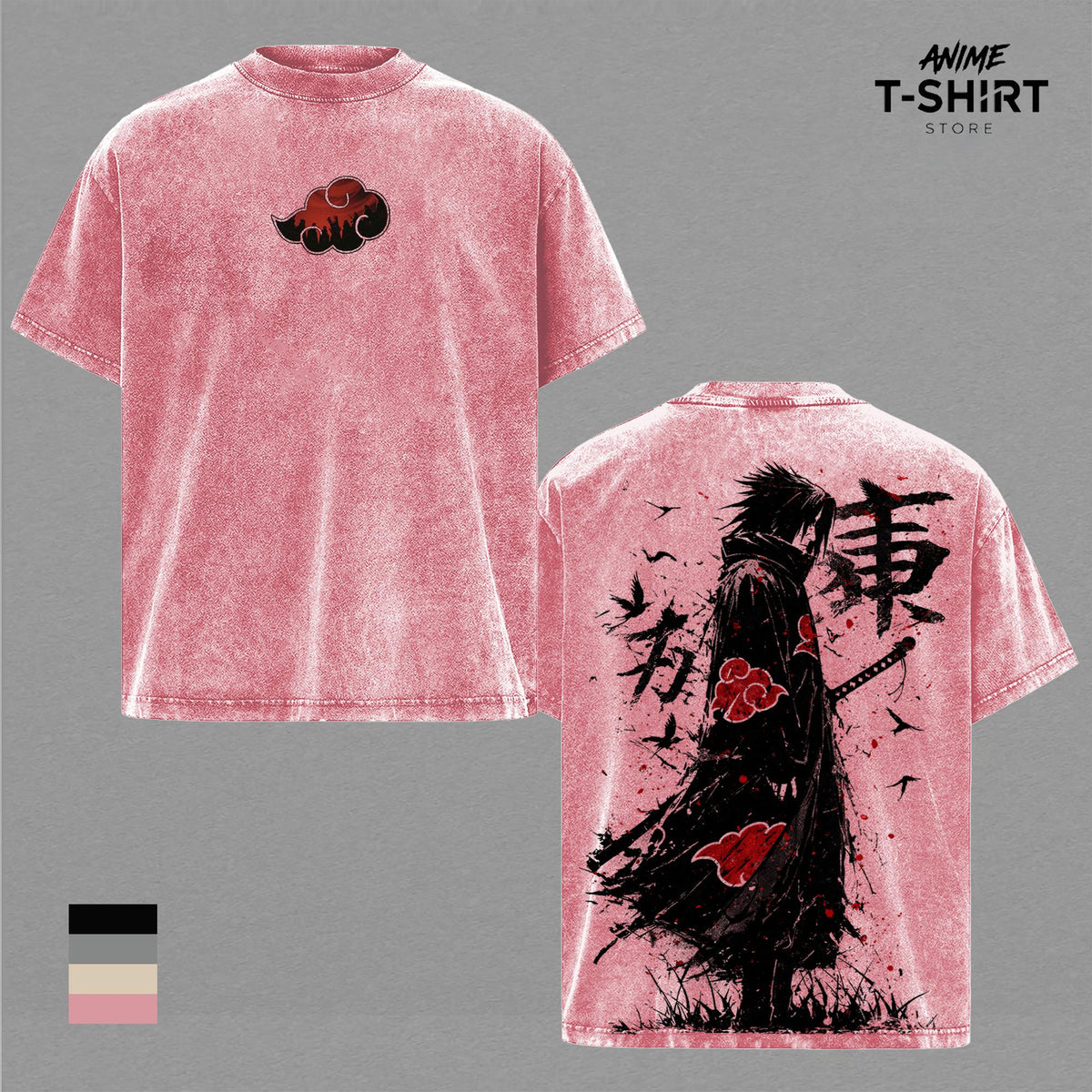 Sasuke Naruto Anime Double Printed Vintage Washed Tee