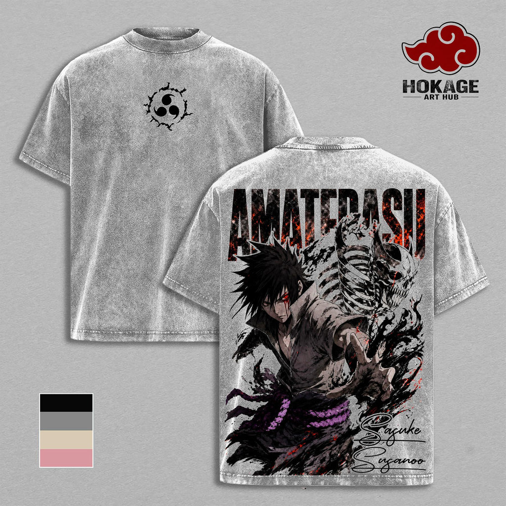 Sasuke Susanoo NRT Amaterasu Curse Mark Anime Vintage Washed Tee