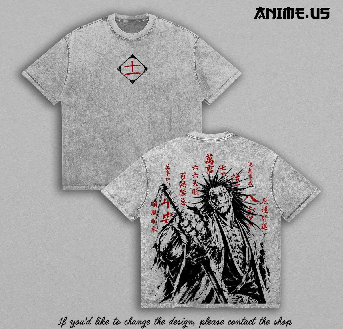 Kenpachi Zaraki Bleach Thousand-Year Blood War Vintage Washed Tee, Soul Reaper Captain Anime Graphic Oversized Heavyweight Cotton Shirt