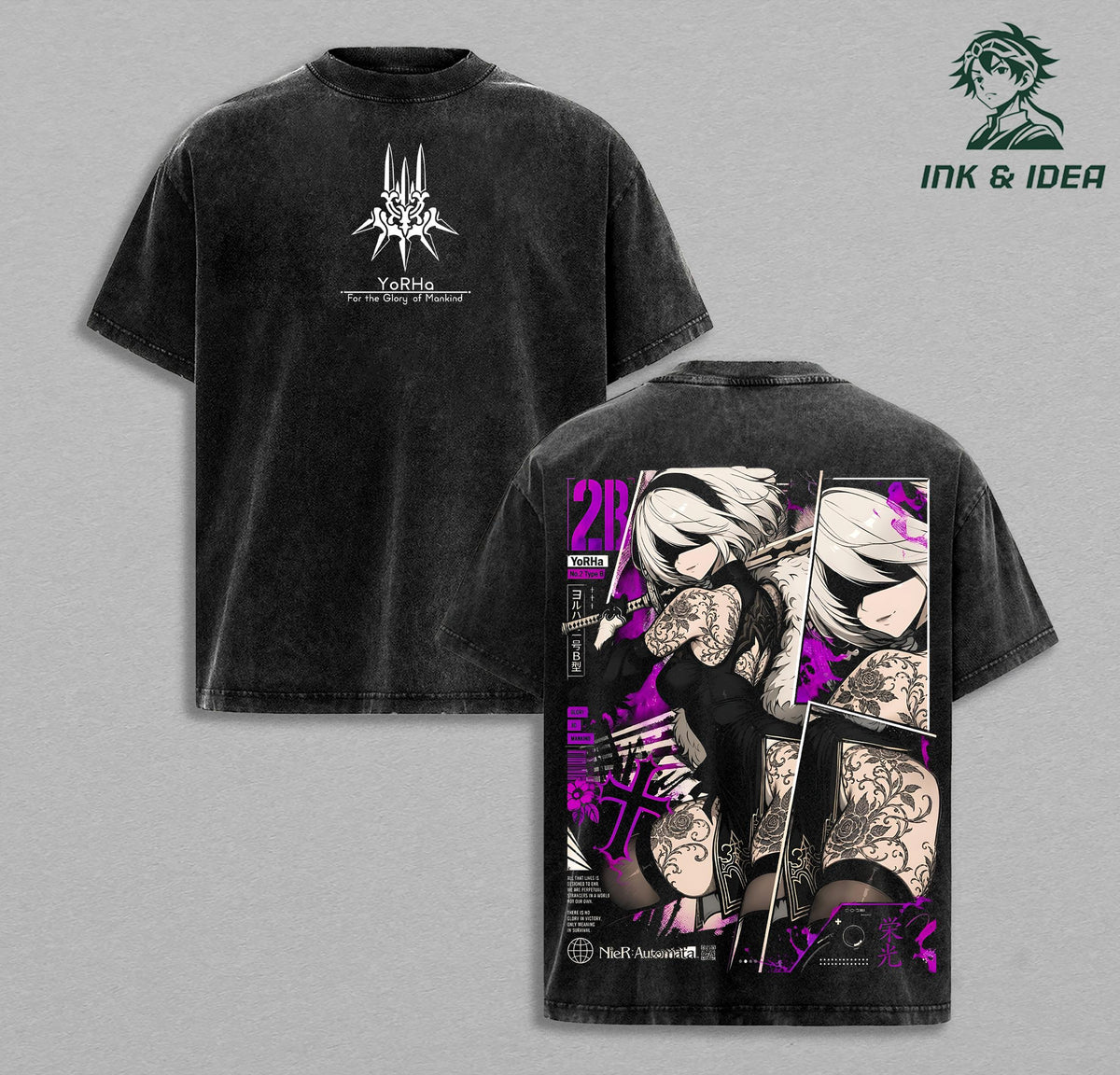 2B NieR Automata YoRHa No.2 Type B Anime Vintage Washed Tee