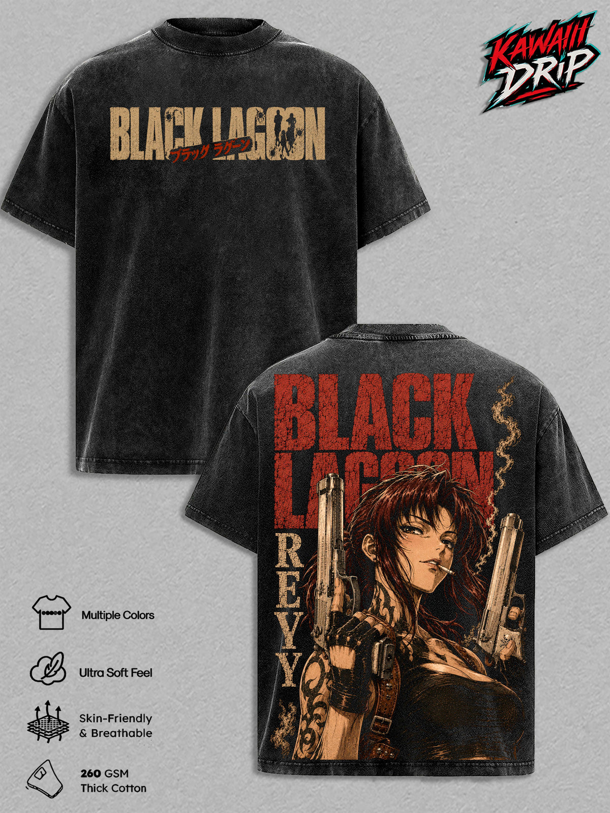 Revy Black Lagoon Anime Vintage Washed Tee