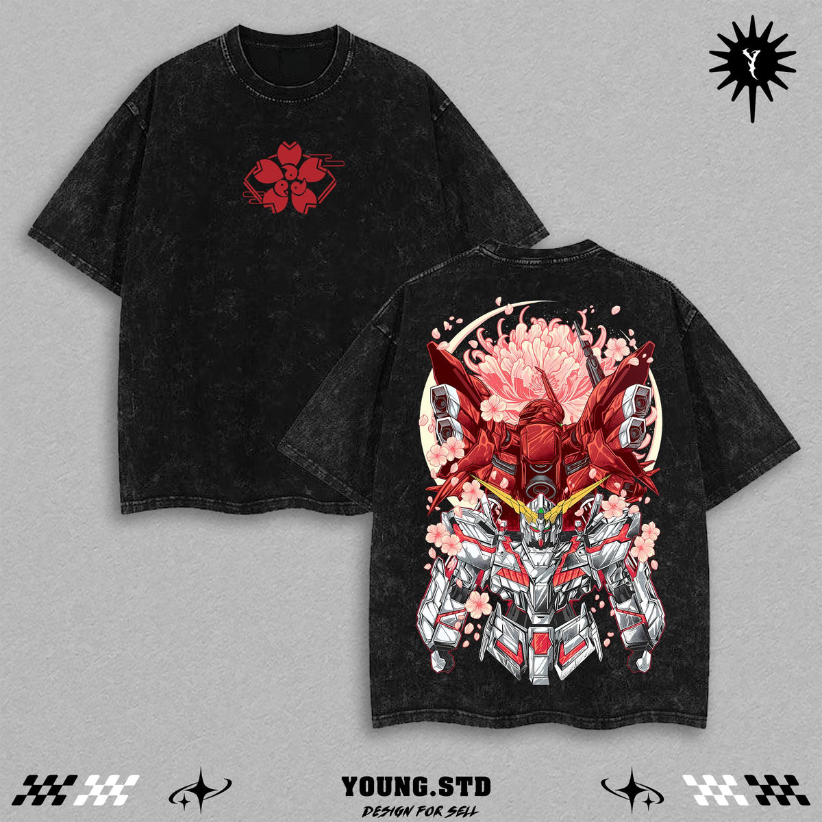 Cherry Blossom Gundam Anime Vintage Washed Tee