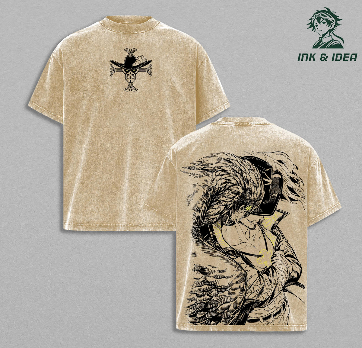 Mihawk Anime Shirt – Vintage Washed Oversized Tee, Hawk Eyes One Piece Graphic, Heavy Cotton Streetwear, Anime Fan Gift