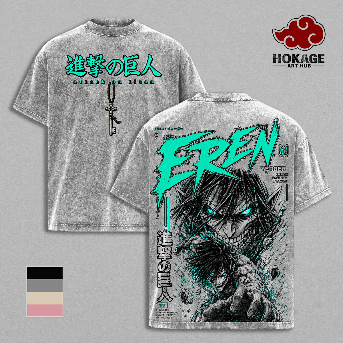Eren Yeager Attack on Titan Founding Titan Anime Vintage Washed Tee