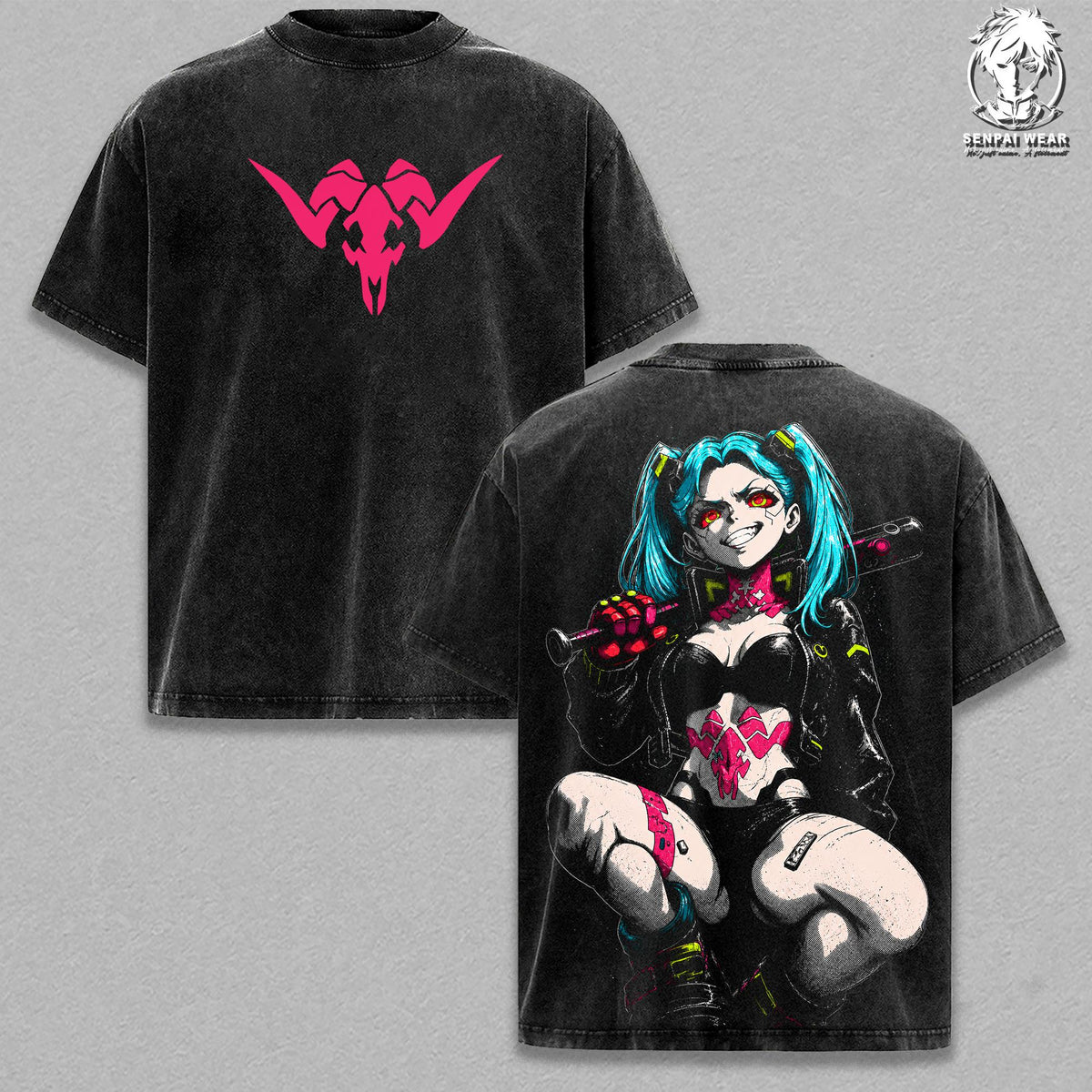 Rebecca - Cyberpunk Graphic Tee Vintage Washed Shirt Unisex Streetwear Anime Merch Edgerunners Tee Anime T-Shirt Gift for Anime Lovers Cyberpunk Fans