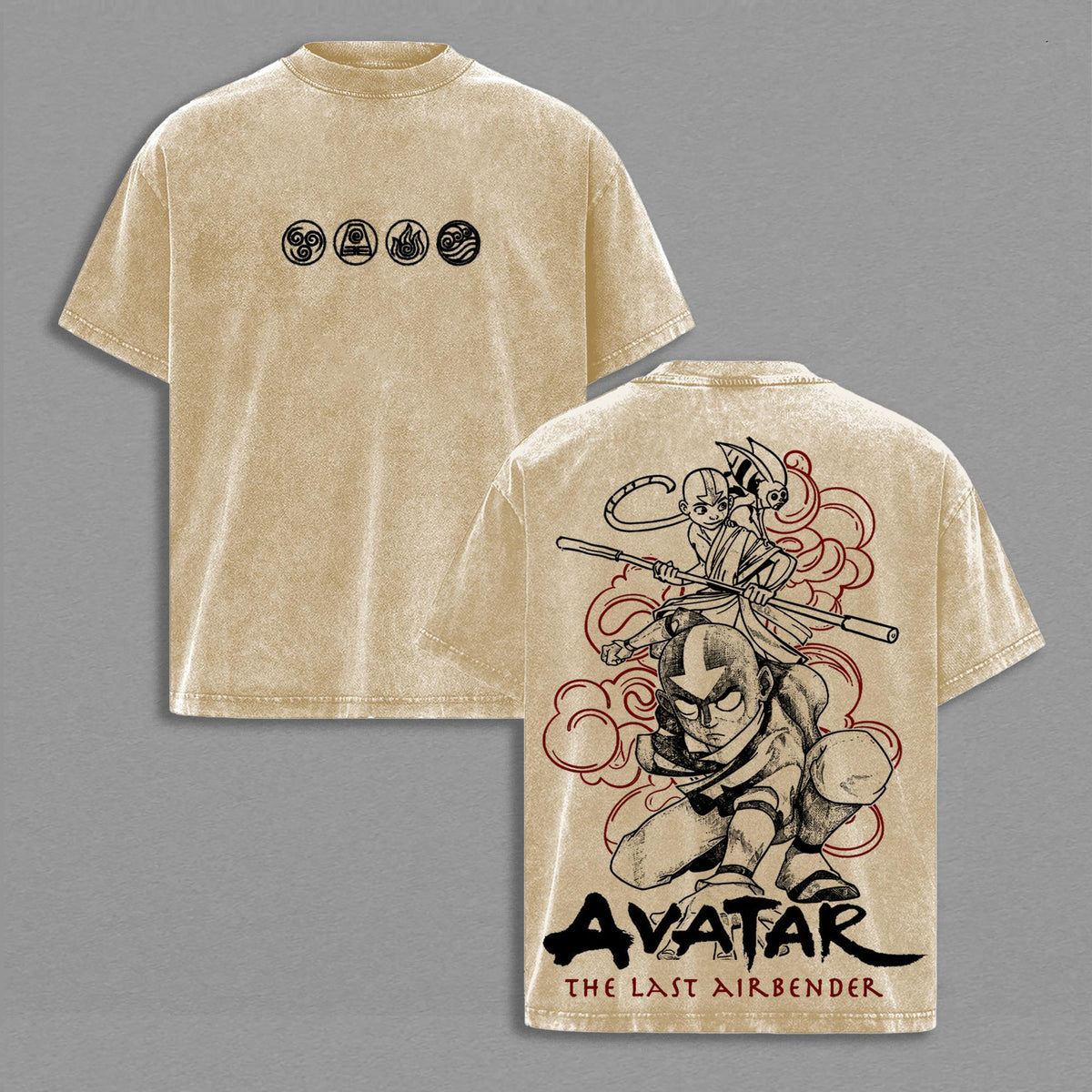 Aang Avatar The Last Airbender Graphic Tee Vintage Acid Wash Shirt Appa Airbending Anime Streetwear Gift for Fans