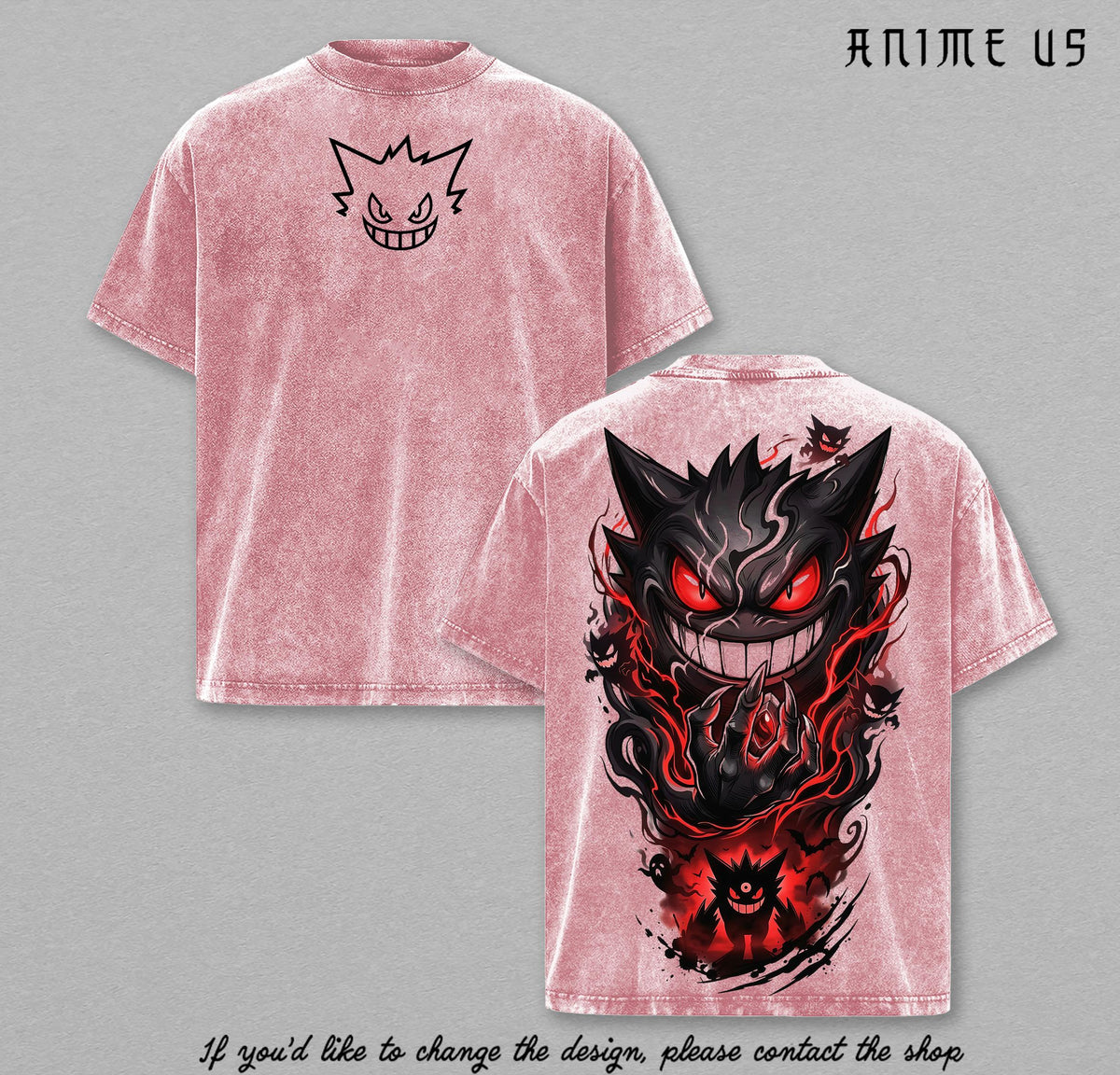 Shadow Ghost Creature Anime Graphic T Shirt Vintage Washed Oversized Streetwear Tee Dark Monster Smile Red Aura Aesthetic Unisex Gift for PKM Fans