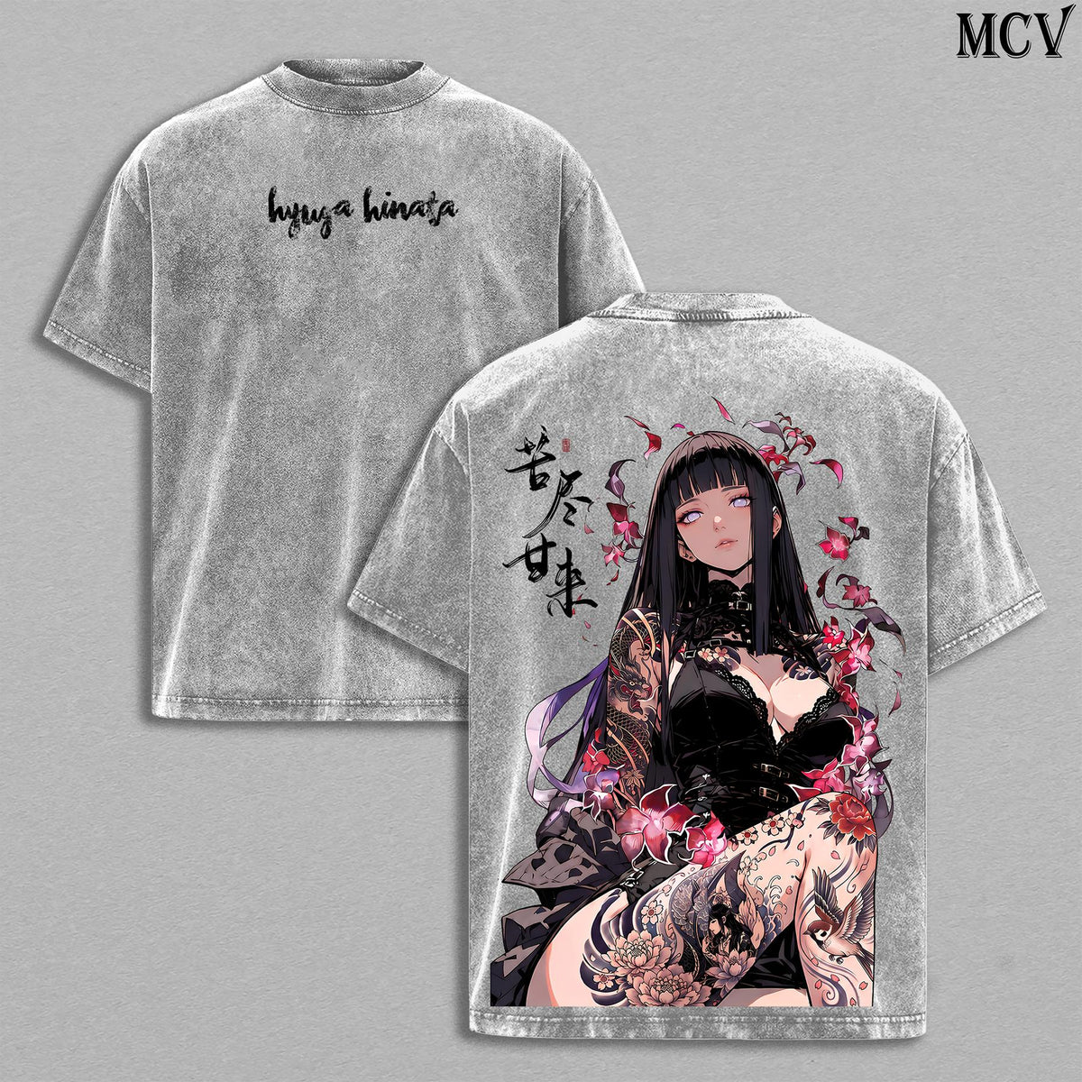 Hinata Hyuga Naruto Gothic Tattoo Anime Vintage Washed Tee