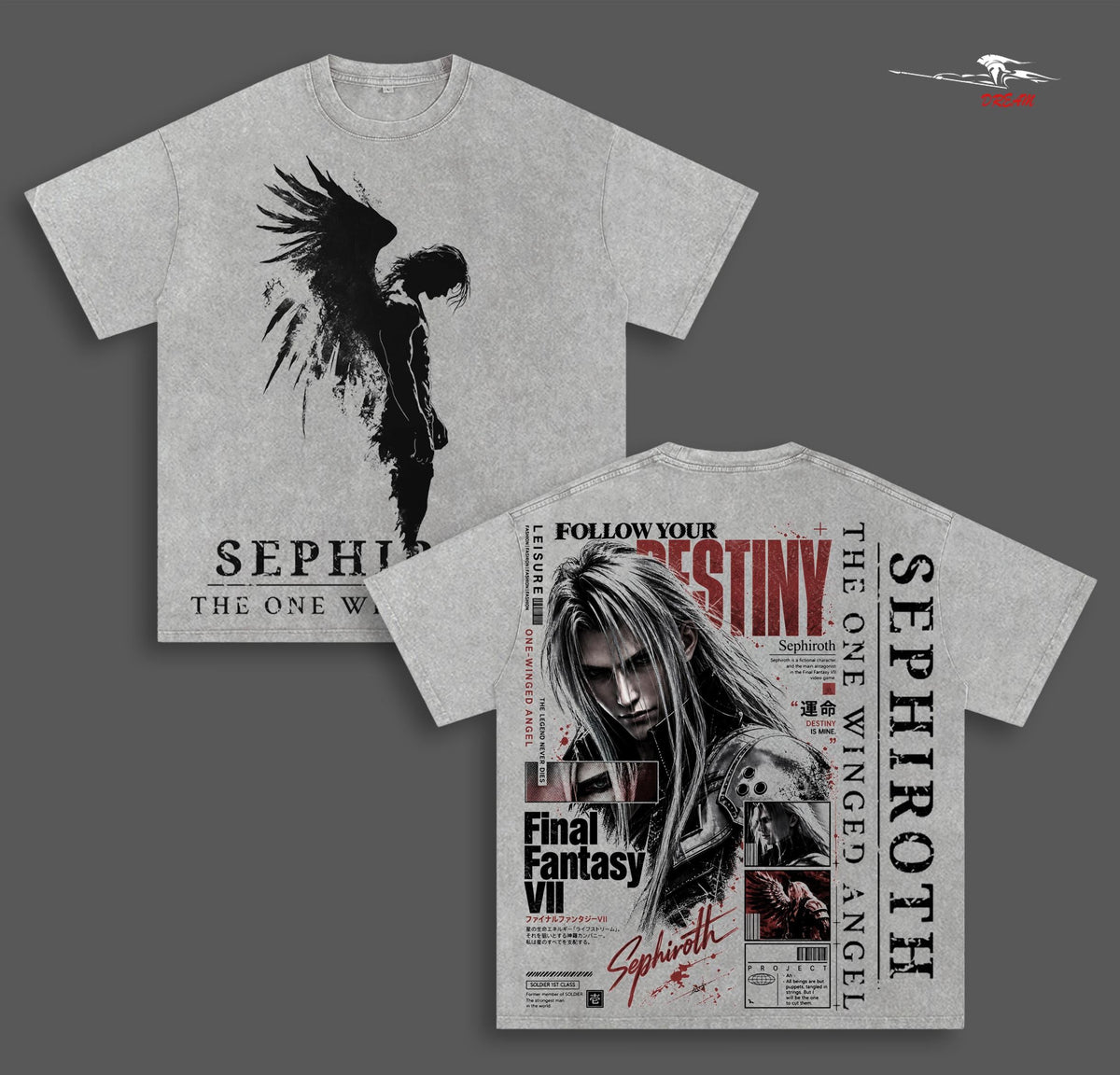 Cloud Strife Final Fantasy VII Anime Double Printed Vintage Washed Tee Unisex Oversize Anime Manga Washed Heavyweight Cotton T-shirt