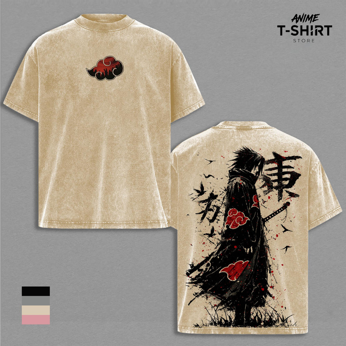 Sasuke Naruto Anime Double Printed Vintage Washed Tee