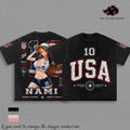 Nami OP USA World Football Tour 2026 Anime Vintage Washed Tee