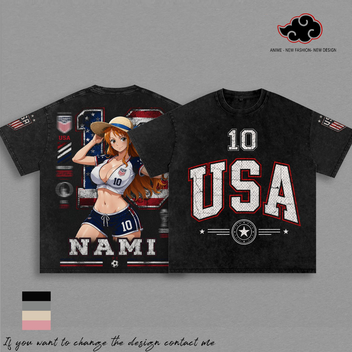 Nami OP USA World Football Tour 2026 Anime Vintage Washed Tee