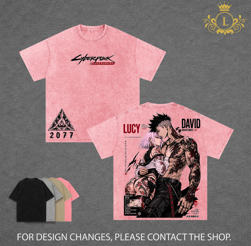 Lucy and David Cyberpunk Edgerunners Anime Vintage Washed Tee