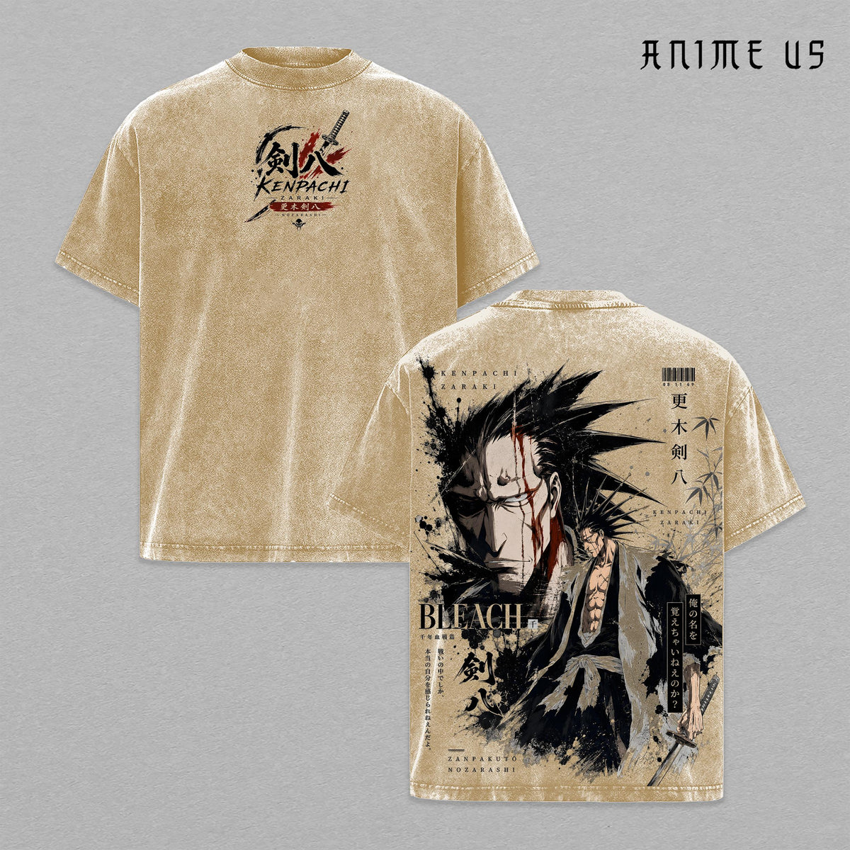 Kenpachi Zaraki Thousand-Year Blood War Bleach Shirt Nozarashi Zanpakuto Vintage Washed Anime Tee Soul Reaper Captain Graphic Shirt