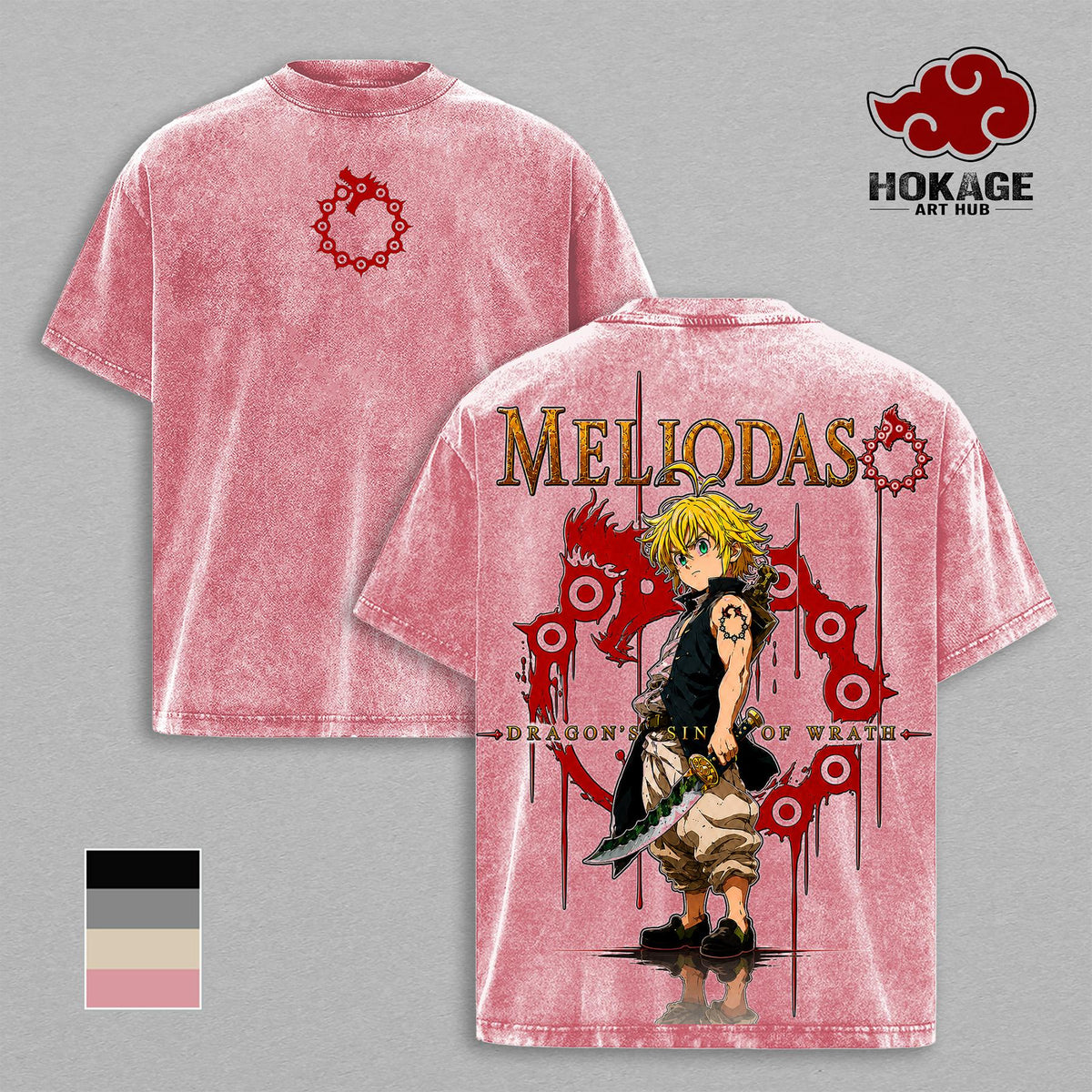 Meliodas 7 Deadly Sins Dragon's Sin Of Wrath Anime Vintage Washed Tee