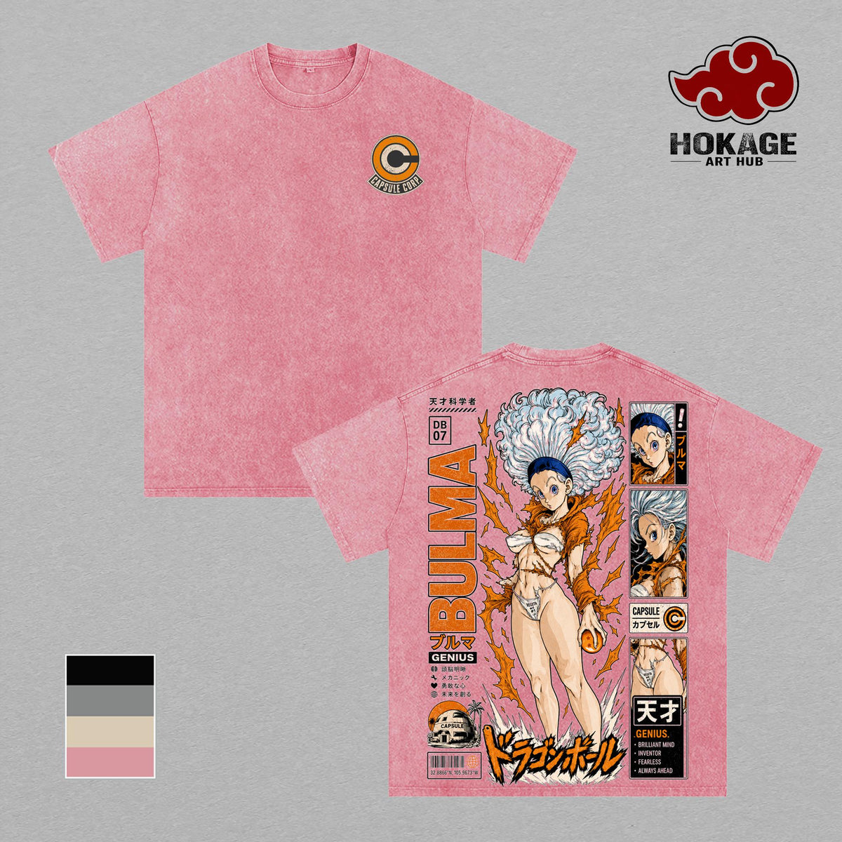 Bulma DBZ Capsule Corp Vintage Washed T-Shirt Genius Anime Graphic Tee DBZ Streetwear Oversized Shirt Gift for DBZ Fans Apparel Classic Cotton Day