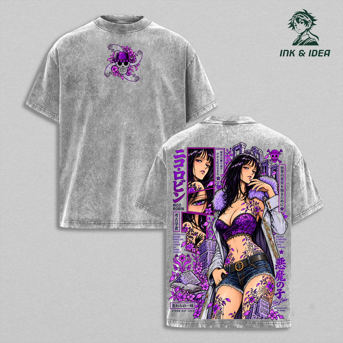 Nico Robin Devil Child One Piece Anime Vintage Washed Tee