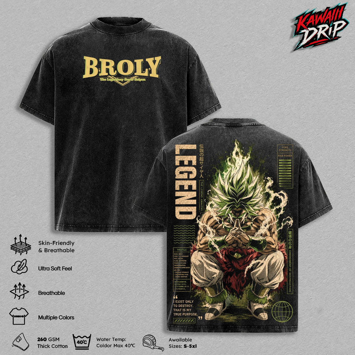 Broly Legendary Super Saiyan DBZ Anime Vintage Washed Tee