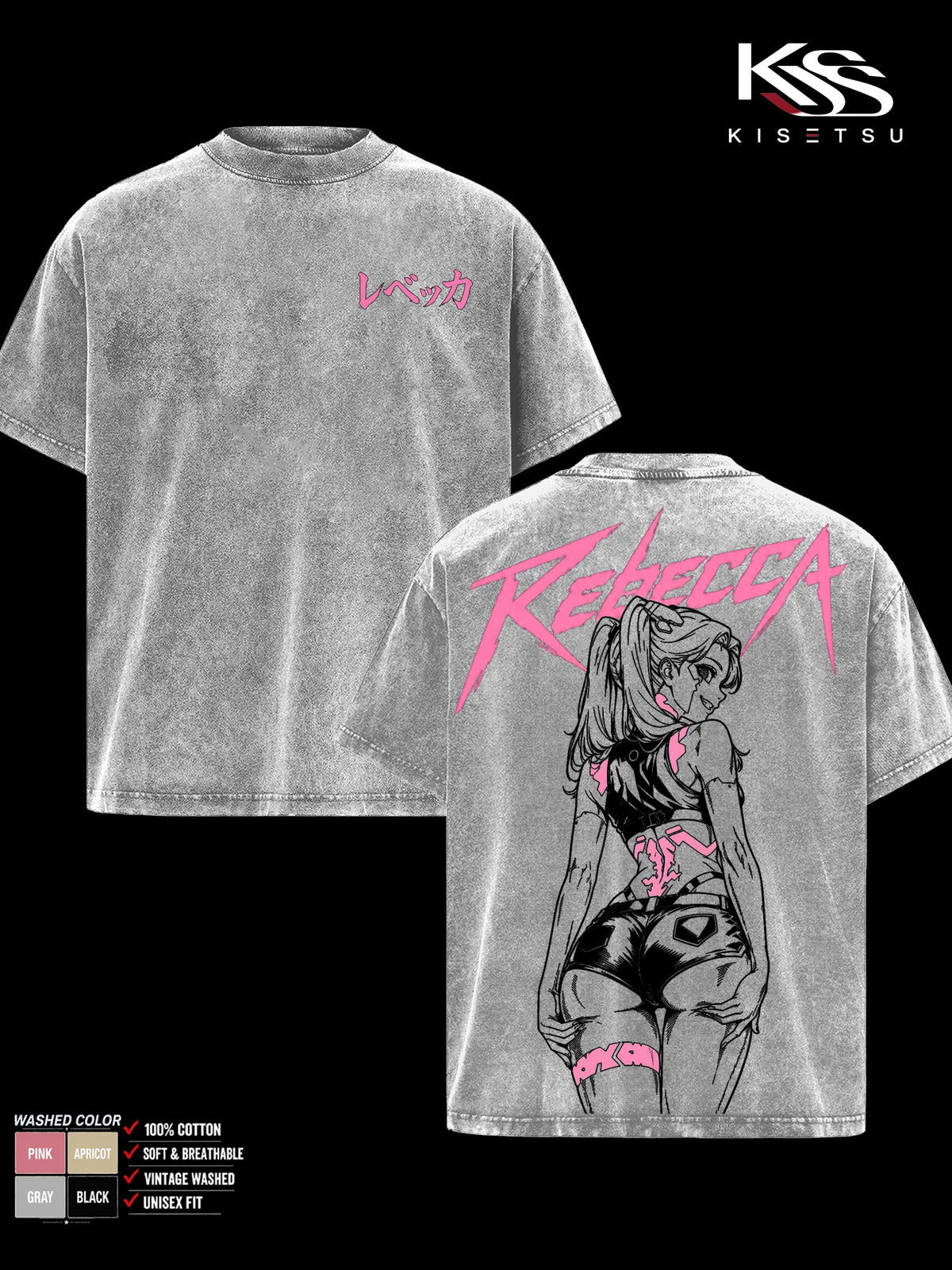 Rebecca Cyberpunk Edgerunners Anime Vintage Washed Graphic Tee