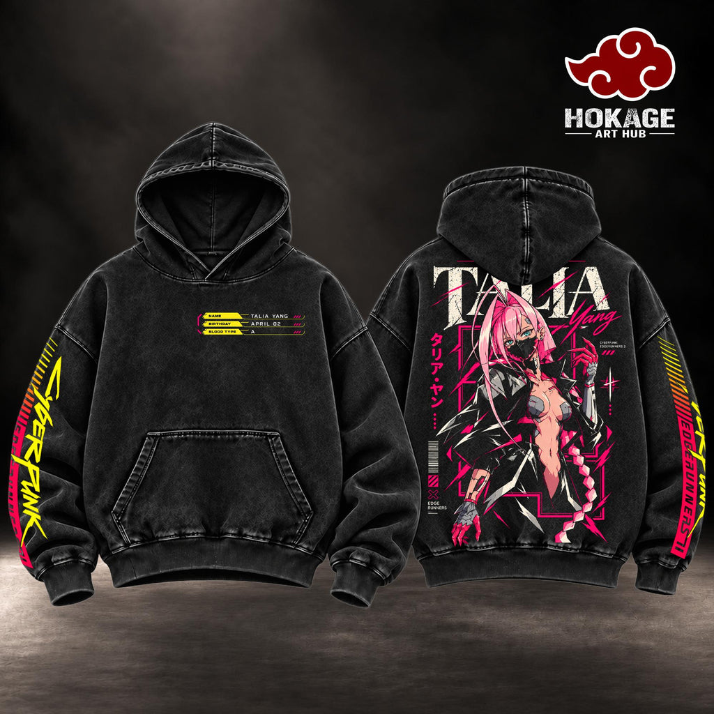 Talia Yang Cyberpunk Edgerunners 2 Anime Vintage Washed Hoodie