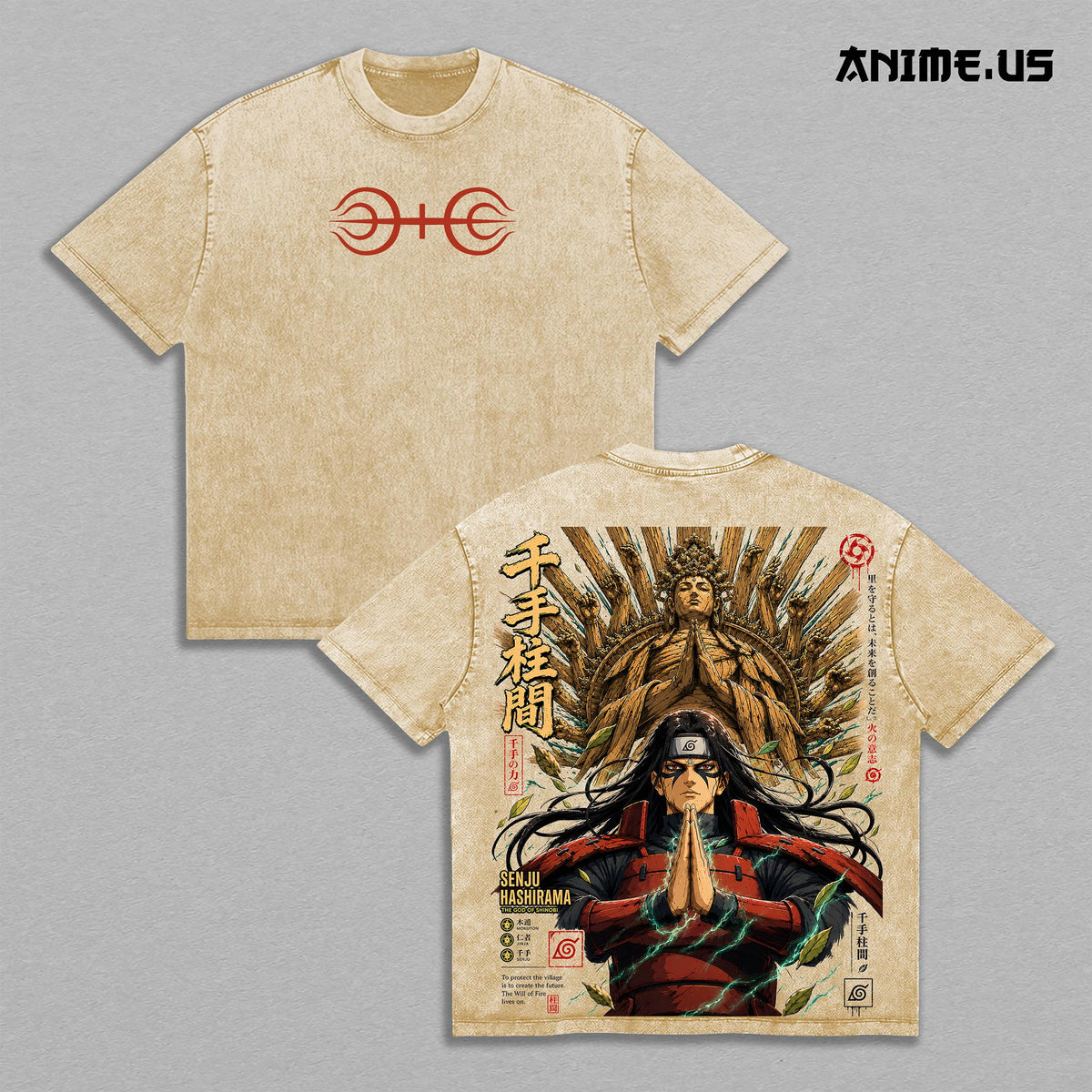Hashirama Senju Naruto Shippuden Anime Vintage Washed Tee