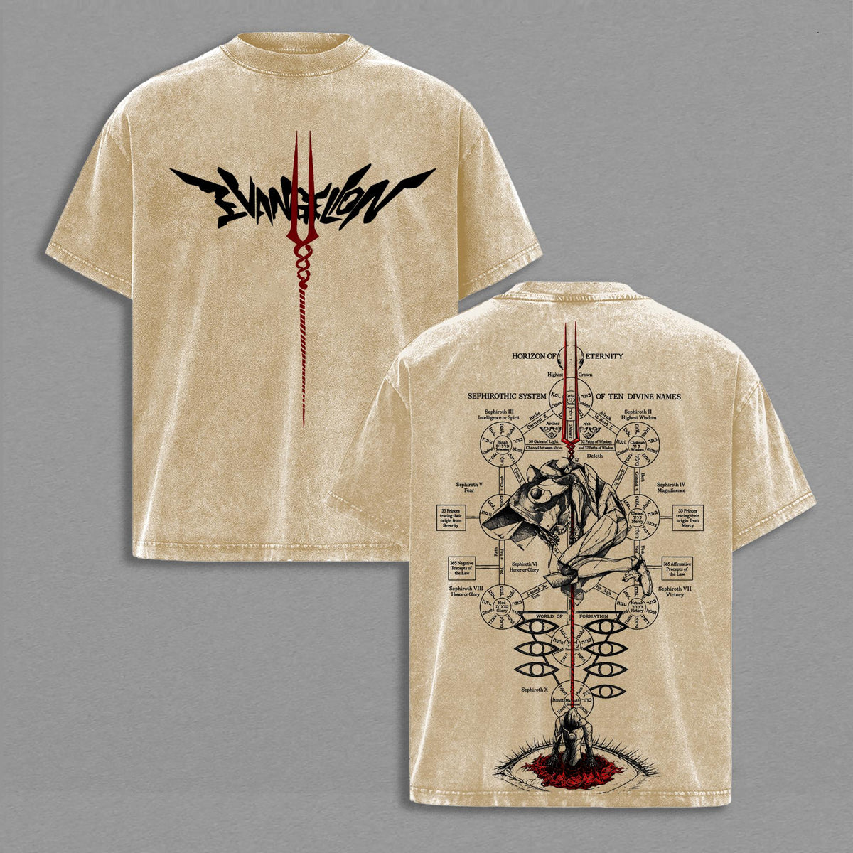 Evangelion EVA Anime Graphic Tee Vintage Acid Wash Shirt Sephyrothic System Mecha Streetwear Unisex Anime Fan Gift