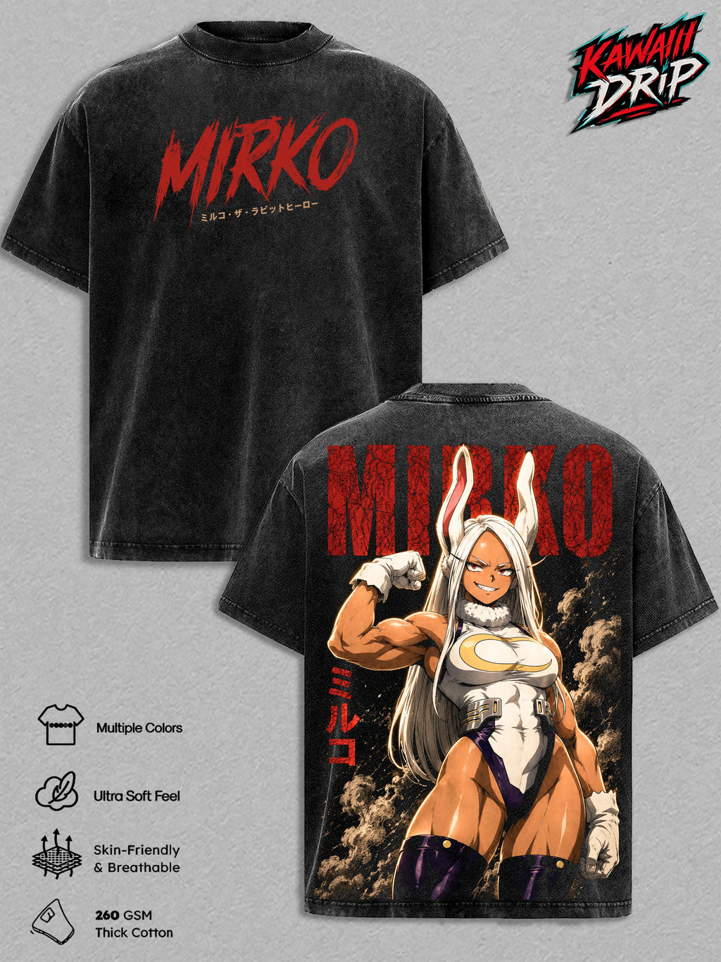 Mirko My Hero Academia Rabbit Hero Anime Vintage Washed Tee